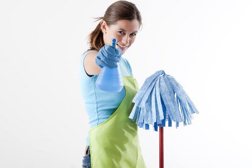 Shiny hardwood flooring being cleaned professionally