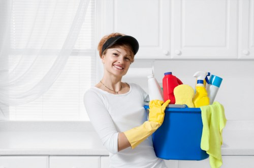 Eco-friendly cleaning products and equipment in use