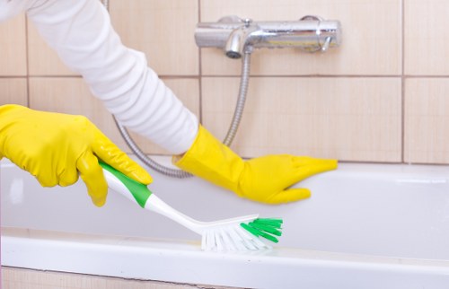 Modern tiled floor being mopped